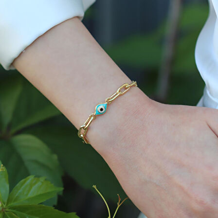 Fortuna Göz Mineli Gold Kaplama Gümüş Bileklik