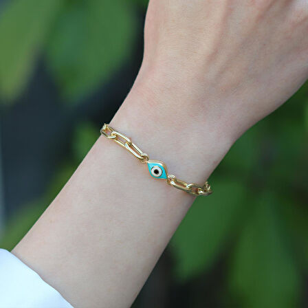 Fortuna Göz Mineli Gold Kaplama Gümüş Bileklik