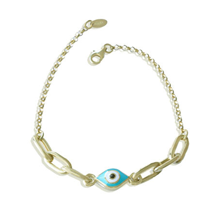 Fortuna Göz Mineli Gold Kaplama Gümüş Bileklik