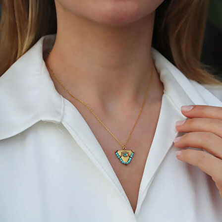 Turkuaz Taşlı Gold Kaplama Tılsım Kolye