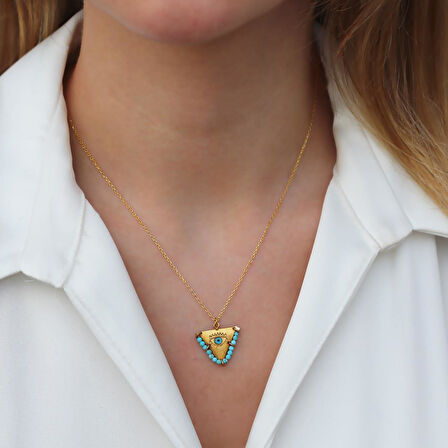 Turkuaz Taşlı Gold Kaplama Tılsım Kolye