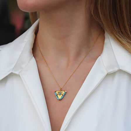 Turkuaz Taşlı Gold Kaplama Tılsım Kolye