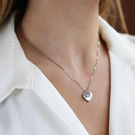 Sedefli Kalp Patili Gümüş Kolye