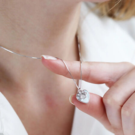 Sedefli Kalp Patili Gümüş Kolye