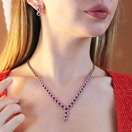 Yuvarlak Taşlı Su Yolu Gümüş Set