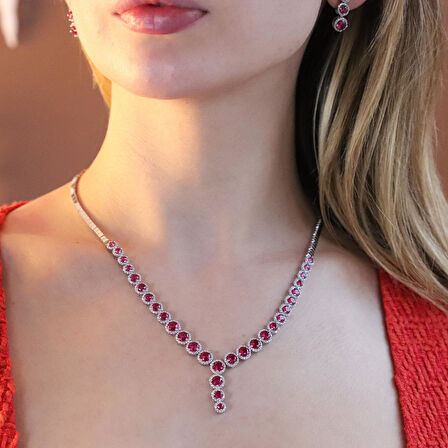 Yuvarlak Taşlı Su Yolu Gümüş Set