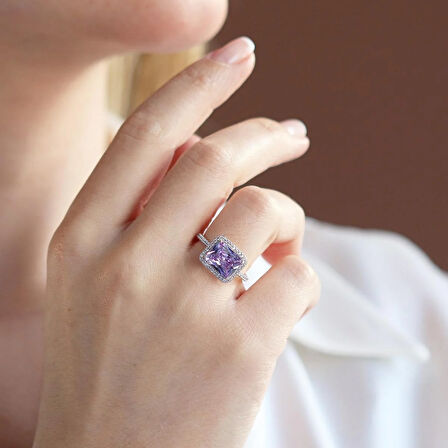 Baget Kesim Ametist Taş Gümüş Yüzük