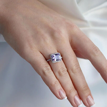 Baget Kesim Ametist Taş Gümüş Yüzük