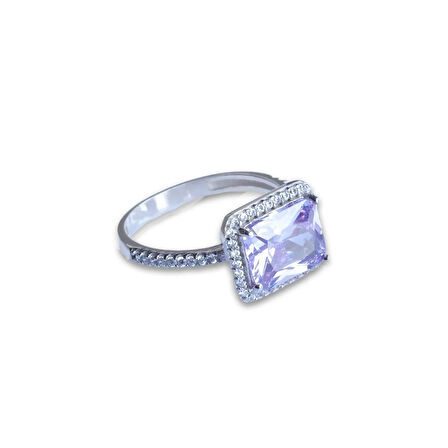 Baget Kesim Ametist Taş Gümüş Yüzük