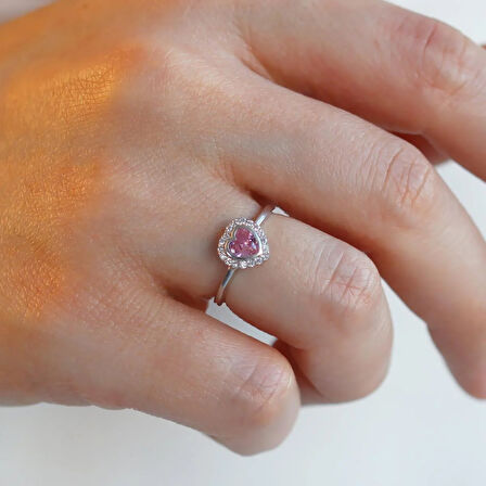 Kalp Pndr Pembe Taşlı 925 Ayar Gümüş Yüzük
