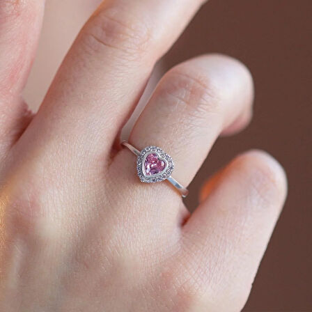 Kalp Pndr Pembe Taşlı 925 Ayar Gümüş Yüzük