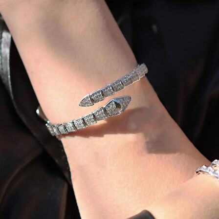 Serpent Full Zirkon Taşlı Gümüş Kelepçe