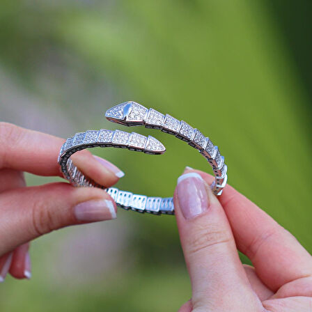 Serpent Full Zirkon Taşlı Gümüş Kelepçe