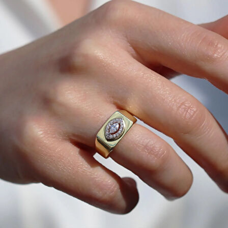 Taşlı Gold Kaplama Gümüş Göz Yüzük