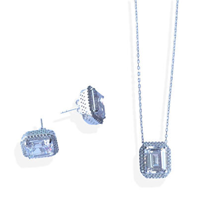 Baget Taşlı Gümüş Set