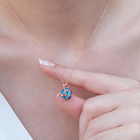 Nazar Boncuklu Rose Gold Kaplama Top Gümüş Kolye
