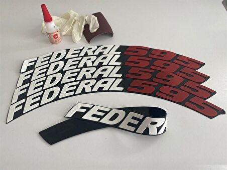 Federal 595 Kırmızı Beyaz Kalıcı Lastik Yazısı Federal 595 Sticker 8 Kit Büyük Boy