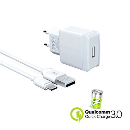 OMİX X600 ve X600 NFC Uyumlu 3.4A 18W Hızlı Şarj Aleti Set Qualcomm Quick Charge USB To Tupe-C Cable