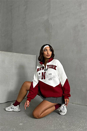 Kadın bordo fermuarlı New york sweat DPNBG050