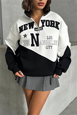 Kadın siyah fermuarlı New york sweat DPNBG050