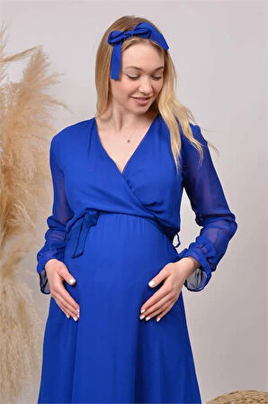 kadın beyaz baby shower şifon hamile elbise DPHML003 