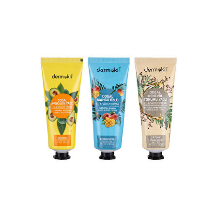 Dermokil Avokado, Mango Özlü ve Kenevir Tohumu Yağlı El ve Vücut Kremi 75 ml Set