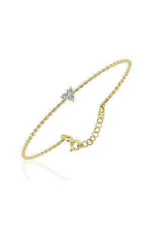 Altın Bilezik - Üç Mini Taşlı Burgu 14 Ayar Altın Bilezik