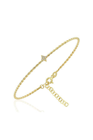 Altın Bilezik - Taşlı Mini Karo Burgu 14 Ayar Altın Bilezik