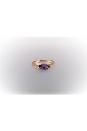 Sadakat Yemini Evlilik Teklifi Yüzüğü 14 Ayar Altın Ametist Taşlı Mekik Yüzük-Hediye Altın Yüzük