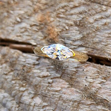 Sadakat Yemini Pırlanta Taşlı Evlilik Teklifi Yüzüğü 14 Ayar Altın Mekik Yüzük-Hediye Altın Yüzük