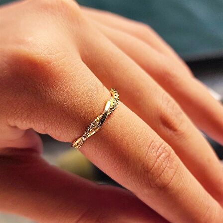 Zirkon Taşlı Aşk Düğümü Taşlı Burma Evlilik Teklifi 14 Ayar Altın Yüzük-Hediye Altın Yüzük