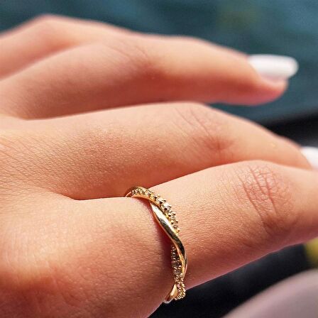 Zirkon Taşlı Aşk Düğümü Taşlı Burma Evlilik Teklifi 14 Ayar Altın Yüzük-Hediye Altın Yüzük