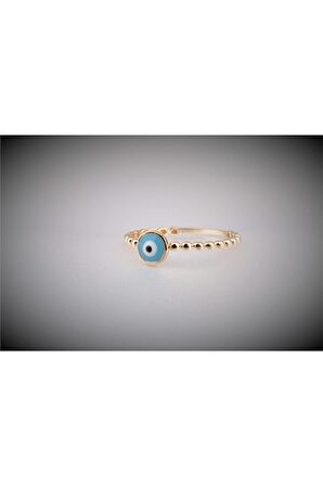 Turkuaz Mineli Nazar Boncuğu Güverseli 14 Ayar Altın Yüzük-Hediye Altın Yüzük