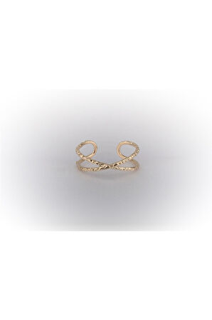 Çapraz Yol Dövülü Eskitme Spor 14 Ayar Altın Yüzük-Hediye Altın Yüzük