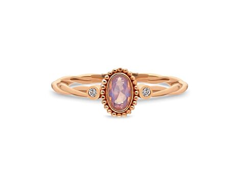 0,30 Ct Pınky Quartz 0.08 Ct Zirkon Taşlı Altın Yüzük-Tria Pınky Quartz Taşlı 14 Ayar Altın Yüzük