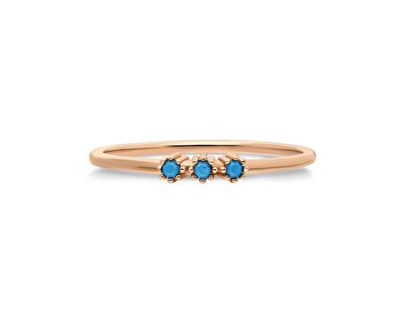 14 Ayar Altın-Tria Minimal Firuze Taşlı Altın Eklem Yüzüğü -Hediye 14 Ayar Roz Altın Yüzük