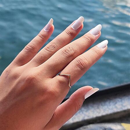 14 Ayar Altın-Kadın Spor V Taşsız Modern Tarz Eklem Yüzügü-14 Ayar Sarı Altın Hediye Yüzük