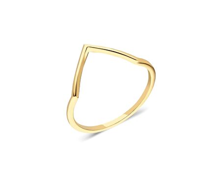 14 Ayar Altın-Kadın Spor V Taşsız Modern Tarz Eklem Yüzügü-14 Ayar Sarı Altın Hediye Yüzük