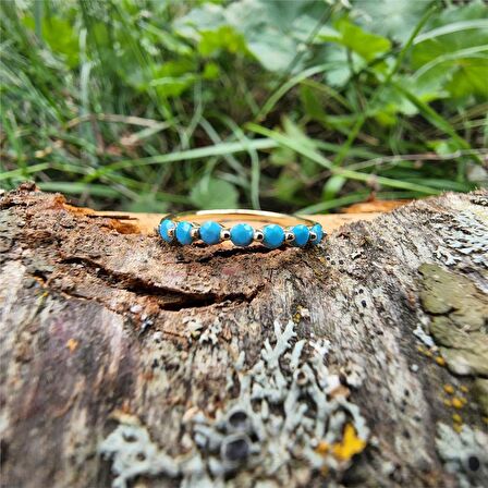 Yedi Taşlı Minimal Alyans Firuze Taşlı-Modern Tasarım Eklem Yüzüğü-Hediye 14 Ayar Altın Yüzük