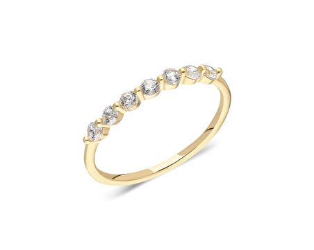 0.30 CT Pırlanta Montörü Yedi Taşlı Minimal Alyans-Modern Eklem Yüzügü-14 Ayar Altın Hediye Yüzük 