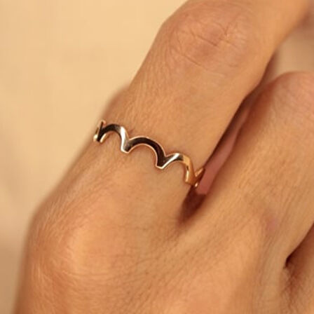 Taşsız Altın Yüzük - 14 Ayar Altın Dalga Motifli Tam Tur Eklem Yüzüğü - Tam Tur Altın Yüzük