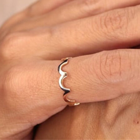 Taşsız Altın Yüzük - 14 Ayar Altın Dalga Motifli Tam Tur Eklem Yüzüğü - Tam Tur Altın Yüzük