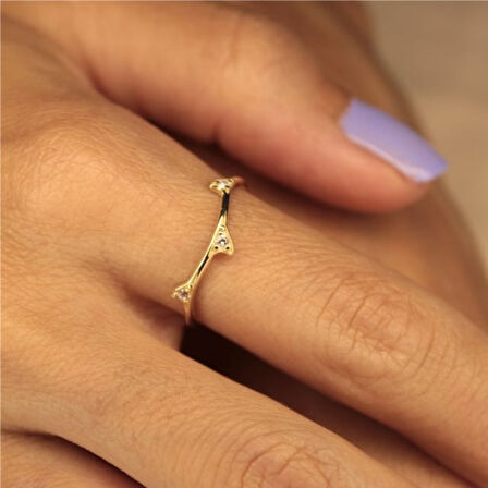 Minimal Altın Yüzük - 14 Ayar Altın Dal 0.25 Karat Swarovski Taşlı Minimal Kadın Yüzük - Hediyelik