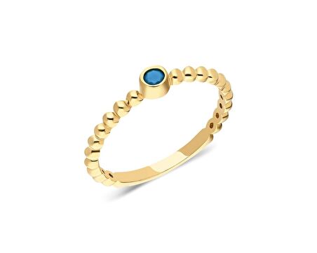 14 Ayar Sarı Altın Yüzük-0.20 Ct Firuze Güverseli Tek Taş Altın Yüzük-Hediye Kadın Altın Yüzük