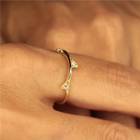 Gümüş Yüzük - Gül Dalı 0.25Ct Pırlanta Swarovski Taşlı Eklem Yüzüğü - Hediyelik 925 Ayar Gümüş Yüzük