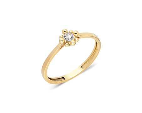 0.20 CT Tektaş Yüzük-14 Ayar Altın Kadın Tektaş Yüzük-0.20 CT Tektaş Pırlanta Montörü Altın Yüzük