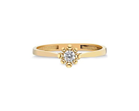0.20 CT Tektaş Yüzük-14 Ayar Altın Kadın Tektaş Yüzük-0.20 CT Tektaş Pırlanta Montörü Altın Yüzük