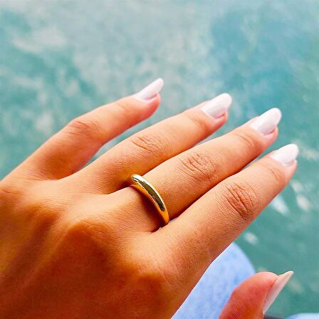 14 Ayar Altın Bombeli Modern Alyans-Bombeli Spor Altın Yüzük-Hediye 14 Ayar Kadın Altın Yüzük