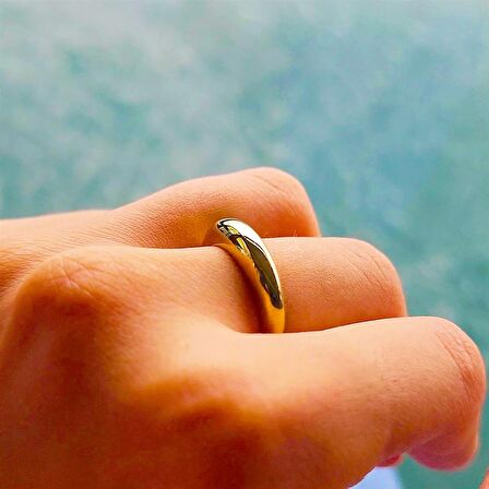 14 Ayar Altın Bombeli Modern Alyans-Bombeli Spor Altın Yüzük-Hediye 14 Ayar Kadın Altın Yüzük