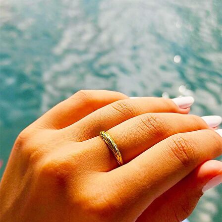 Örgü Desenli Altın Yüzük-Örgü Desenli Alyans-Taşsız Altın Yüzük